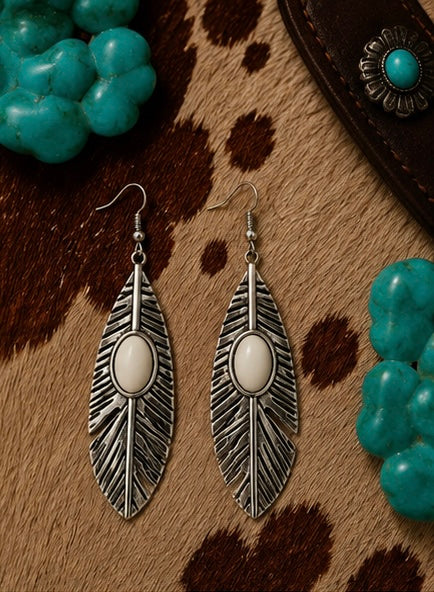 Ivory Feather Western Boho Drop Earrings