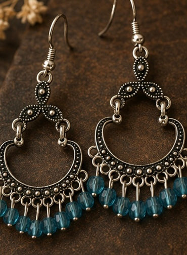 Midnight Blue Beaded Boho Chandelier Earrings