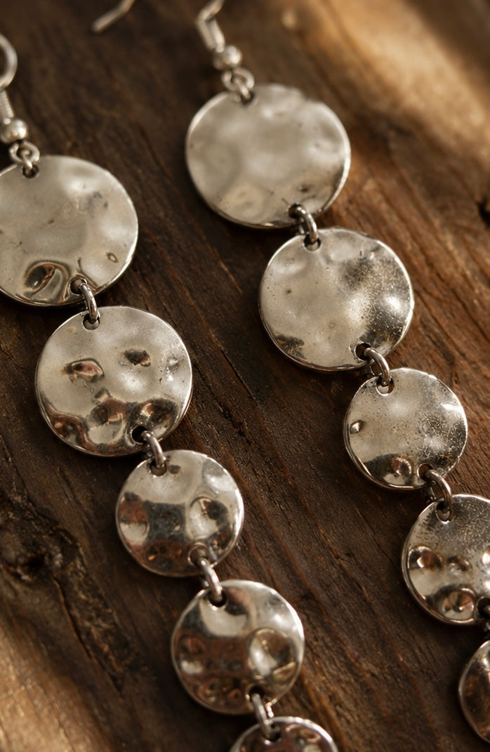 Hammered Silver Disc Cascade Earrings