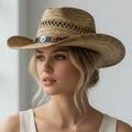 Boho Decorative Accent Band Breathable Woven Cowboy Fedora Sun Hat
