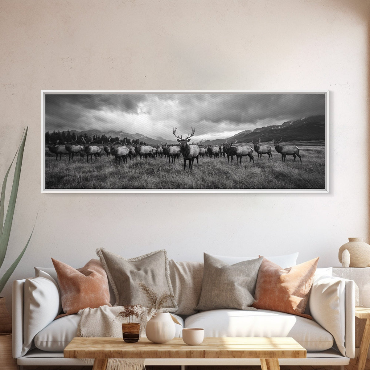 Elk Herd, Mountain Wild, Autumn Majesty, Framed Canvas Print, Rustic Cabin Decor, Wildlife Lover Gift, Fall Nature Wall Art