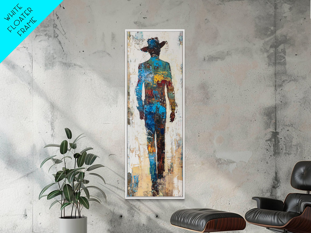 Abstract Cowboy Art Framed Canvas Print Western Rustic Wall Art, Southwest Wall Art, Tall Narrow Art, Farmhouse Art, Extra Wide Art