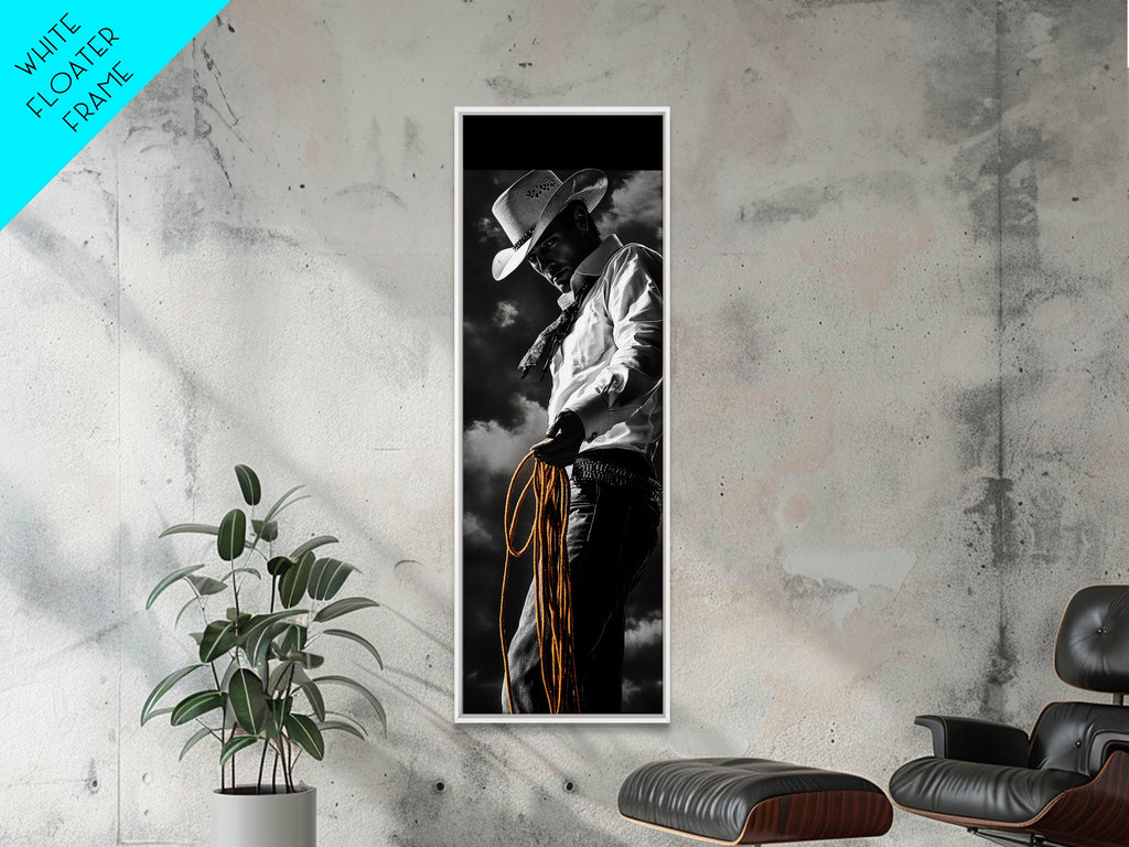 Cowboy Roping Art, Framed Canvas Print, western décor, rustic wall art, moody art, cowgirl painting, gift idea,southwest wall art
