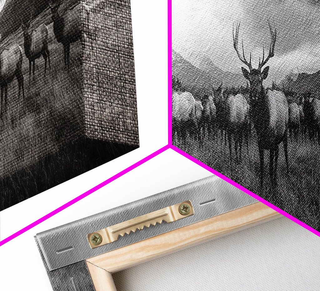 Elk Herd, Mountain Wild, Autumn Majesty, Framed Canvas Print, Rustic Cabin Decor, Wildlife Lover Gift, Fall Nature Wall Art