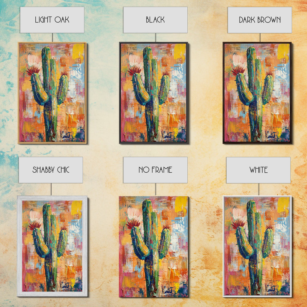 Southwest cactus painting, desert decor, rustic wall art, boho art, framed canvas print, western wall art, gift idea her, botanical prints