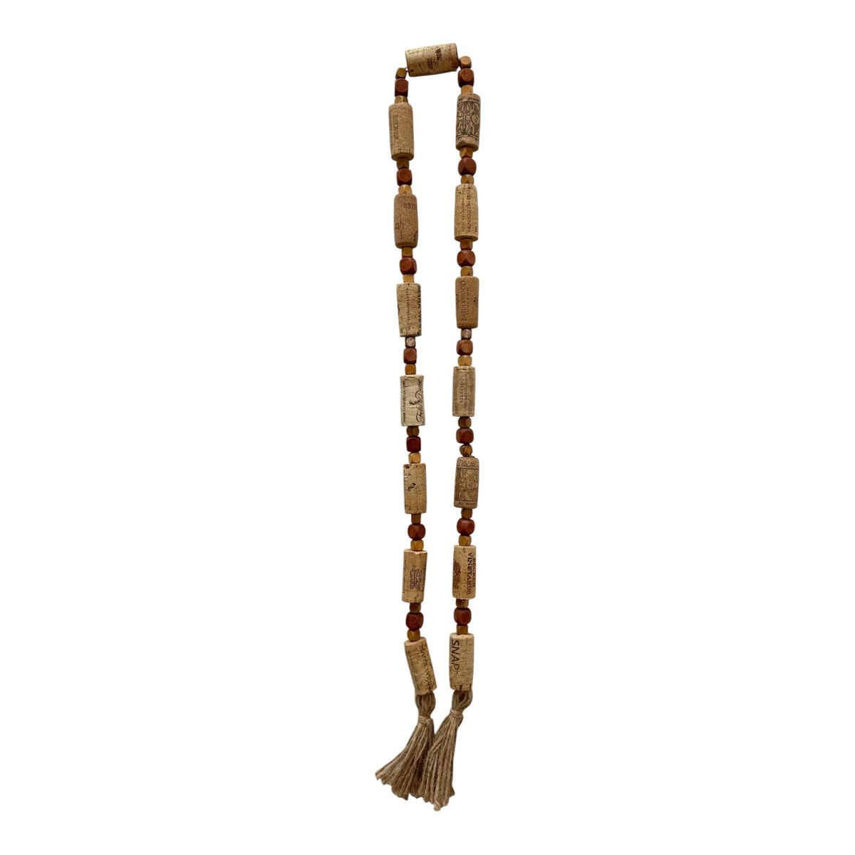 Handcrafted Wine Cork Garland – Timeless Rustic Boho Decor with Natural Square Wood Beads & Tassels