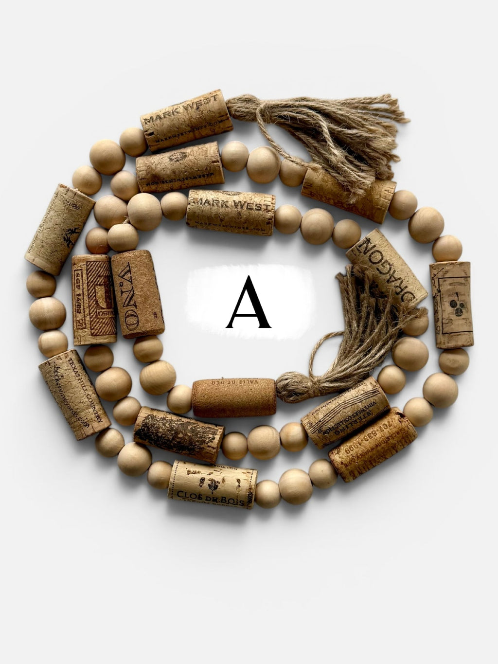 Handcrafted Wine Cork Garland with Natural Wooden Beads & Tassels