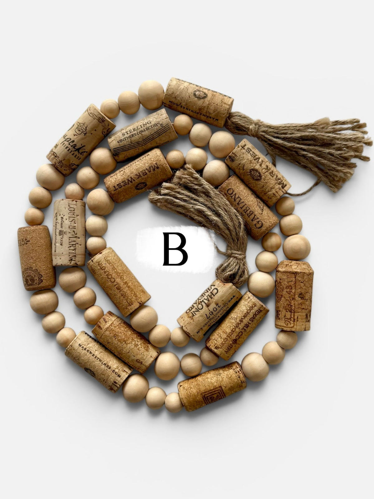 Handcrafted Wine Cork Garland with Natural Wooden Beads & Tassels