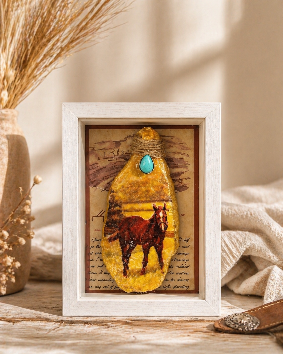 Handcrafted Western Horse Shadow Box Wall Decor | Rustic Boho Farmhouse Art | Unique Horse Lover Gift