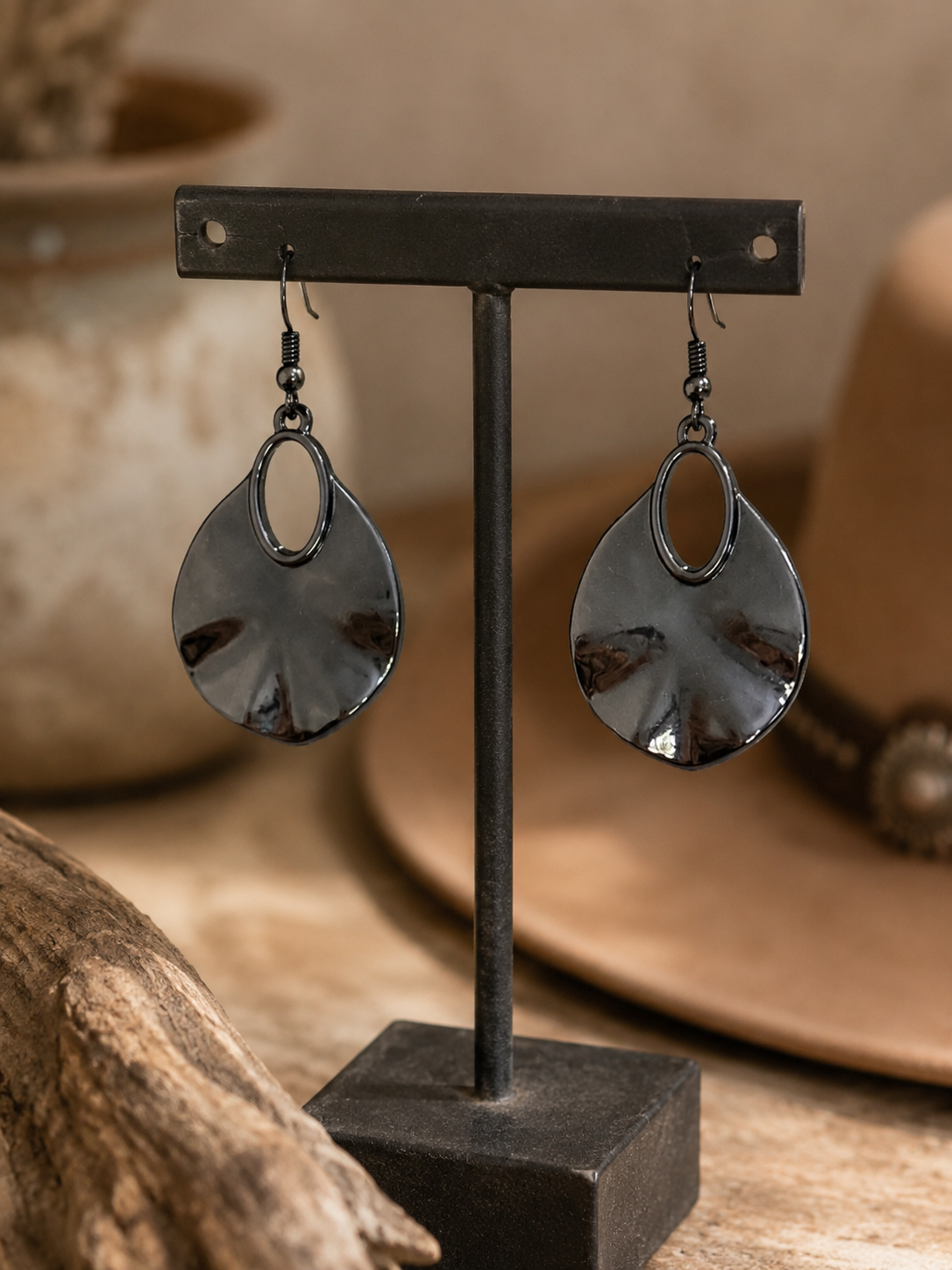 Midnight Eclipse Gunmetal Drop Earrings