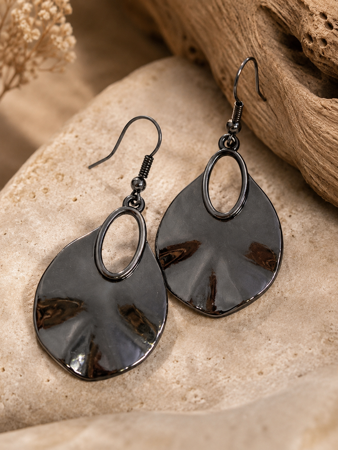 Midnight Eclipse Gunmetal Drop Earrings