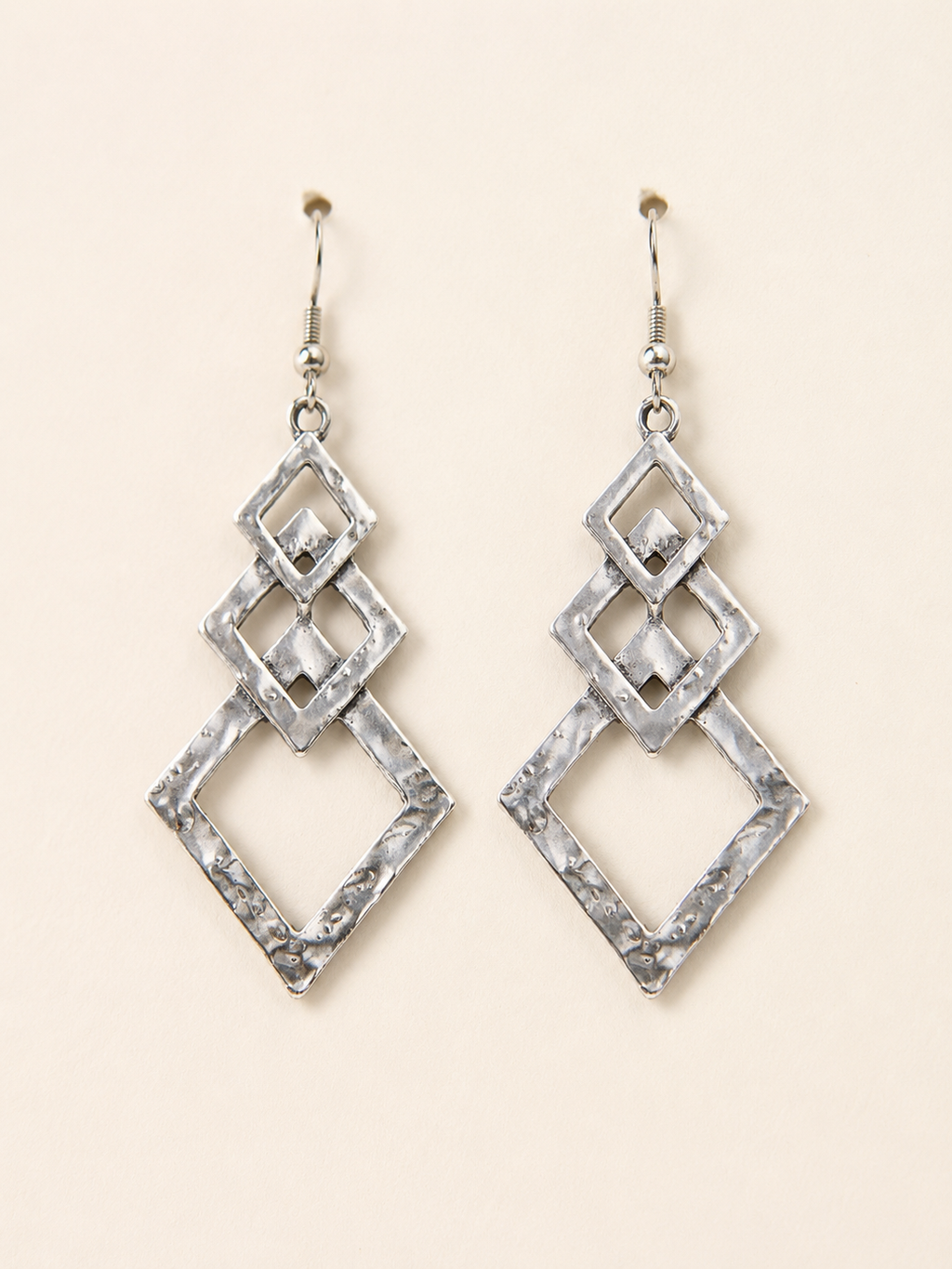 Hammered Silver Geometric Statement Earrings