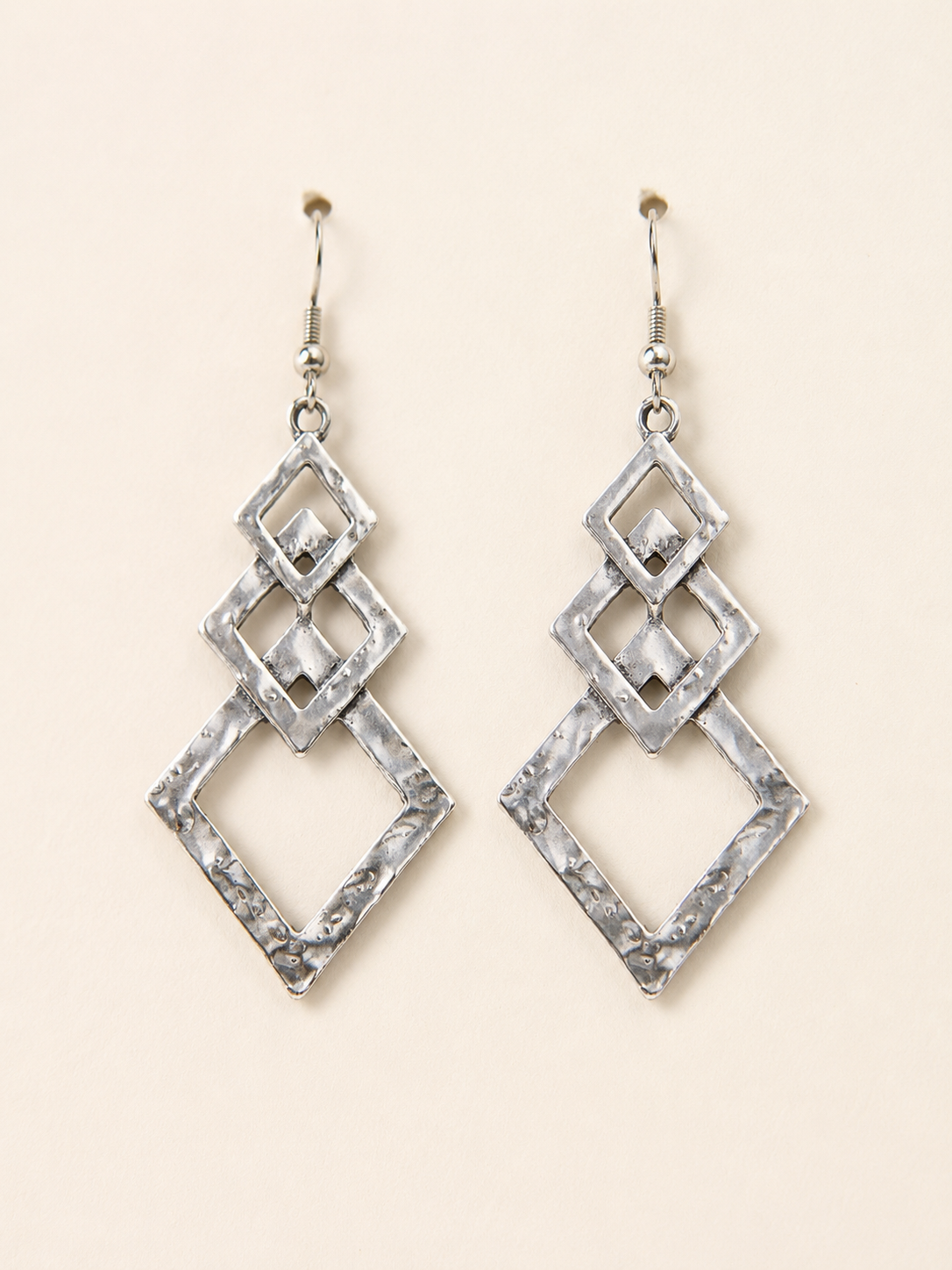 Hammered Silver Geometric Statement Earrings