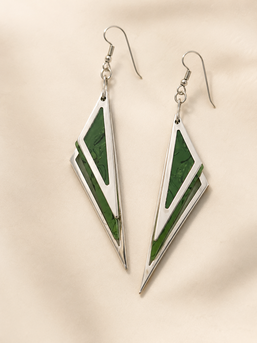Geometric Green Acrylic Statement Earrings