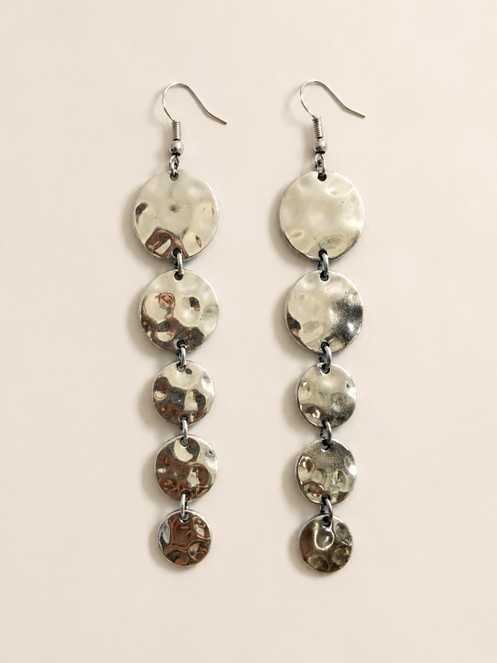 Hammered Silver Disc Cascade Earrings