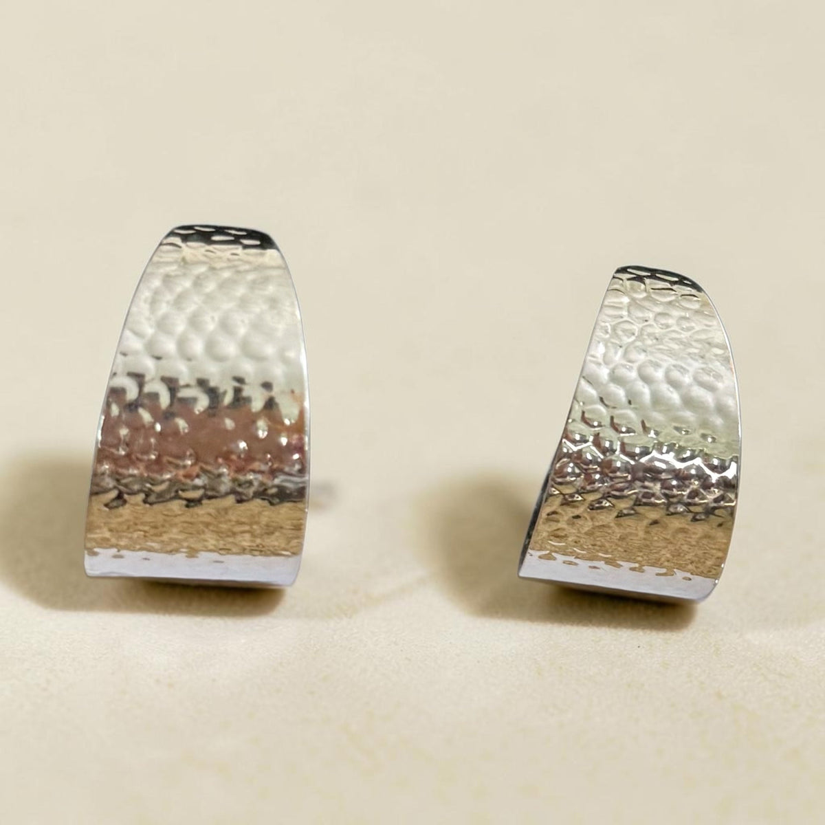 Hammered Silver Hoop Earrings – Minimalist Textured Statement Earrings