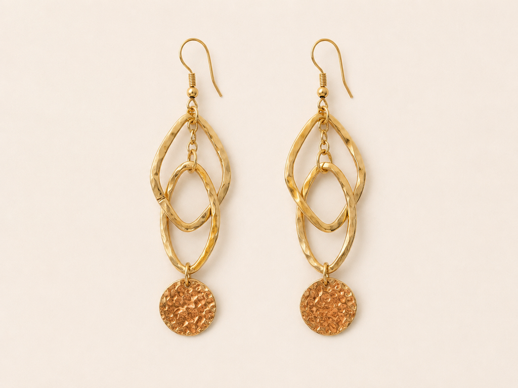 Golden Horizon Hammered Dangle Earrings