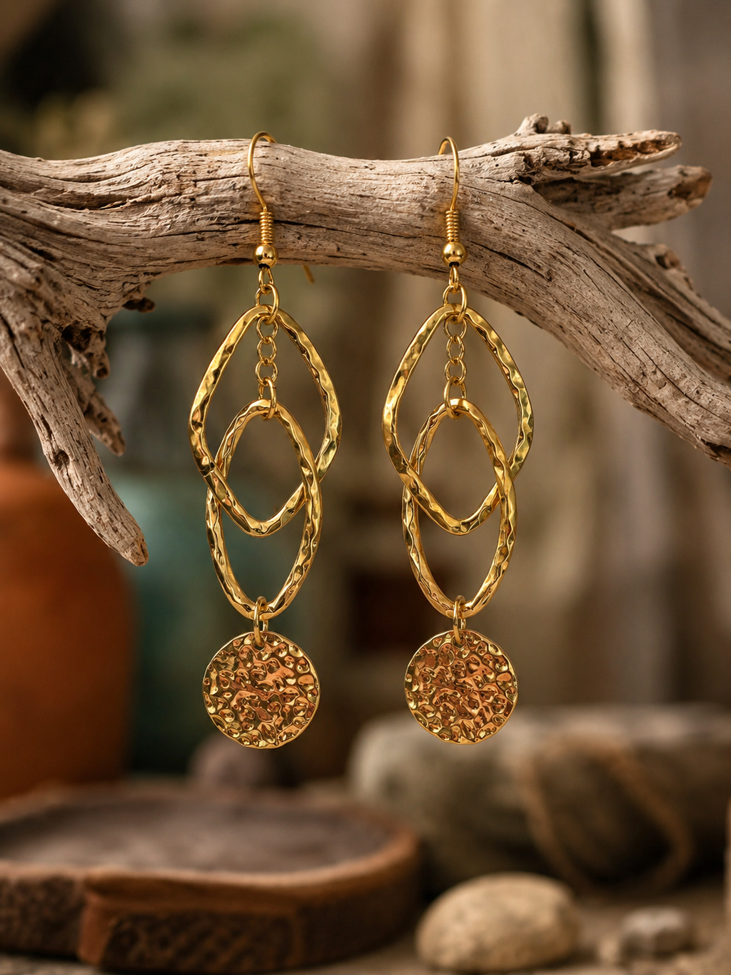 Golden Horizon Hammered Dangle Earrings