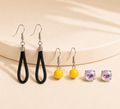 Yellow Pop & Black Leather Earring Trio