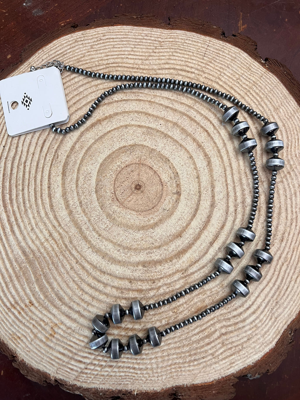 Burnished Faux Pearl & Rondelle Necklace — 30 Inch (with 3" Extender)