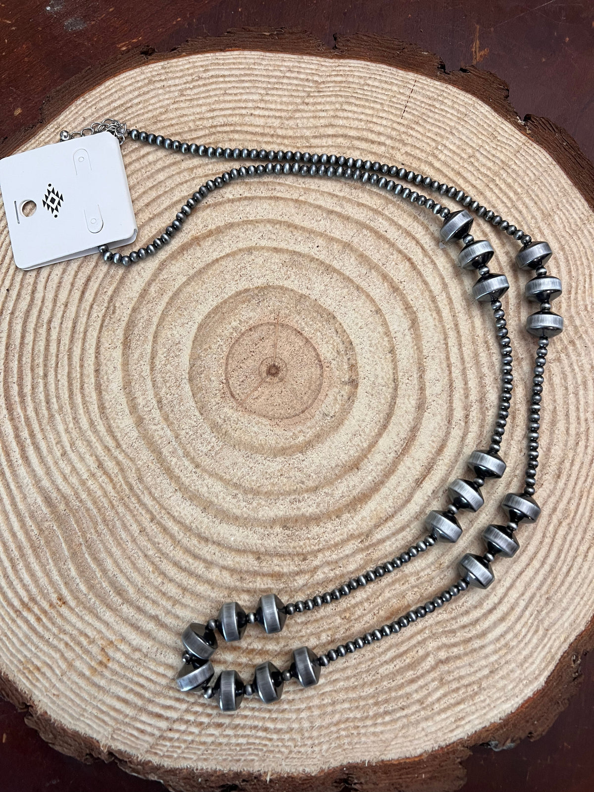 Burnished Faux Pearl & Rondelle Necklace — 30 Inch (with 3" Extender)
