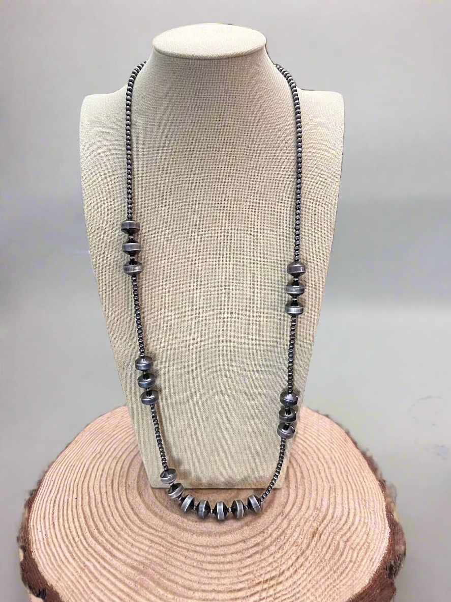 Burnished Faux Pearl & Rondelle Necklace — 30 Inch (with 3" Extender)