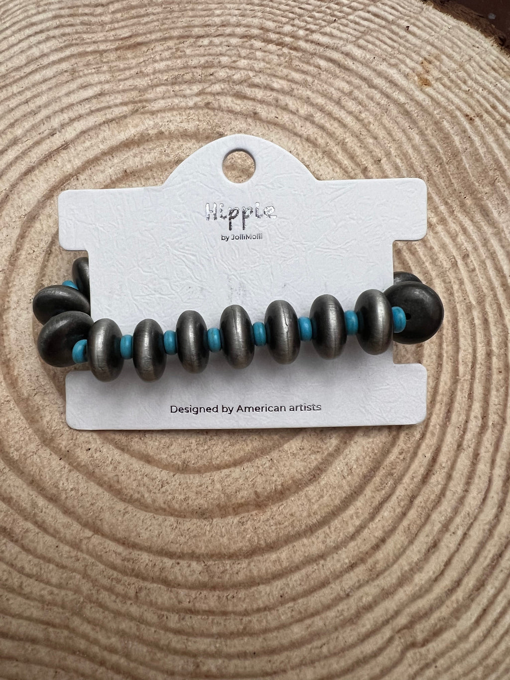 Faux Saucer Pearl Stretch Bracelet — with Faux Turquoise Accents (6.5")