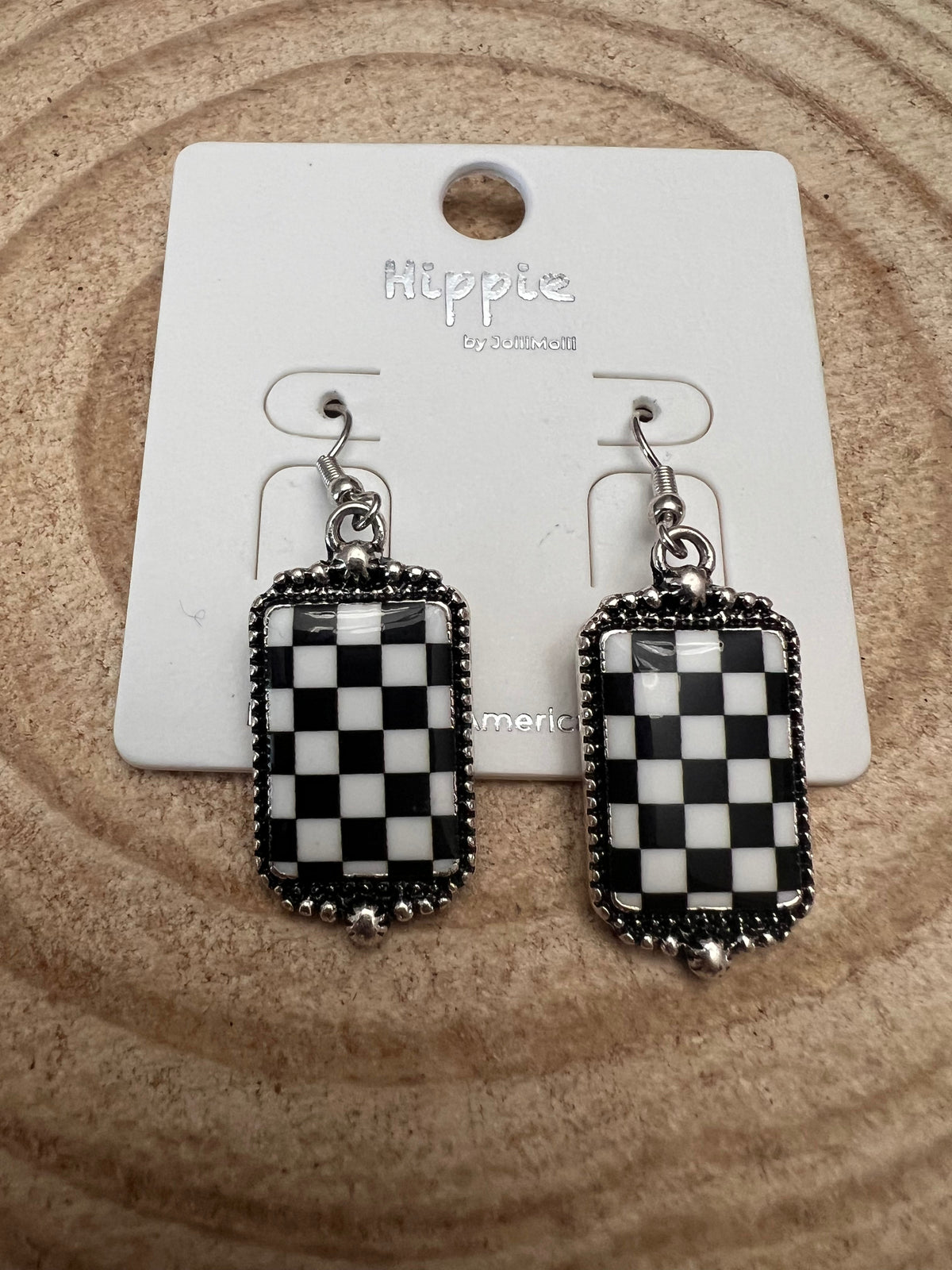 Black & White Checkered Rectangle Earrings — 1½" Drop