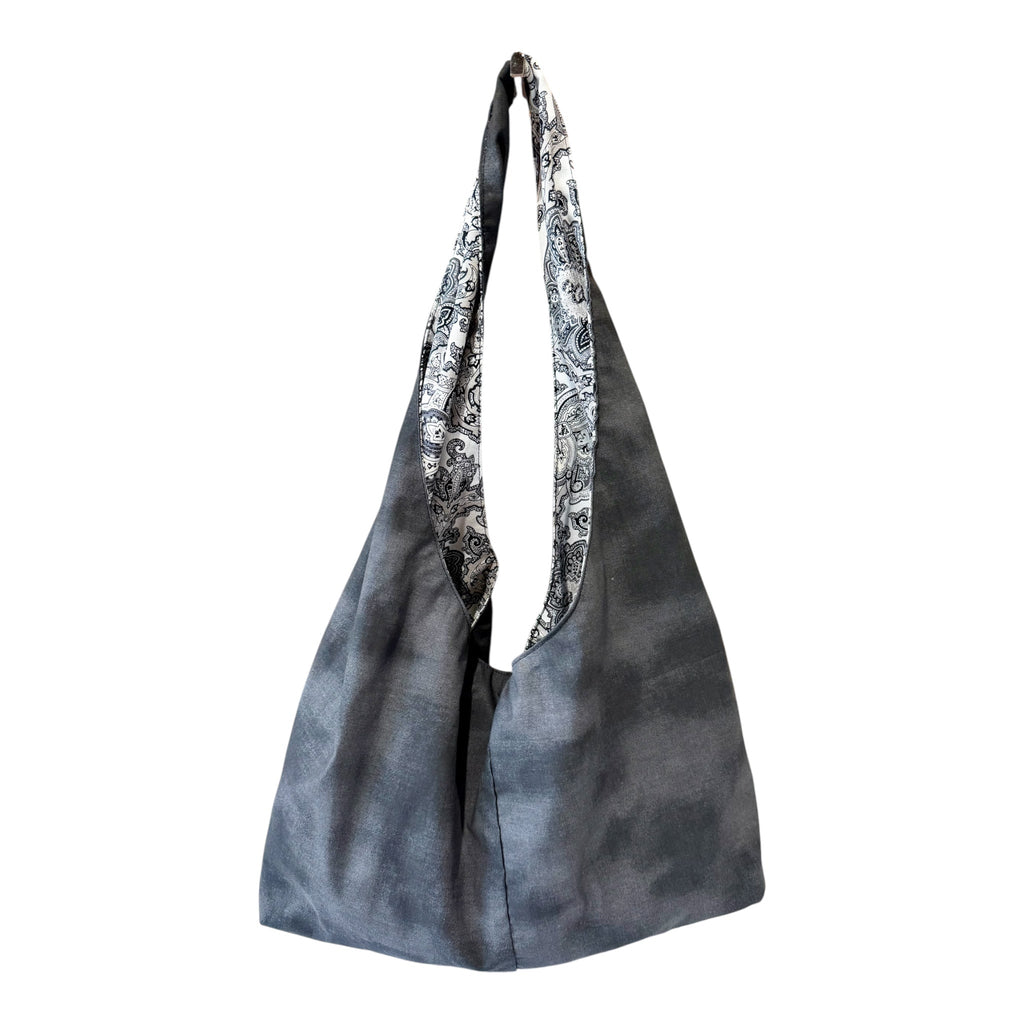 Black Paisley Slouchy Reversible Hobo Bag – Handmade Boho Shoulder Tote