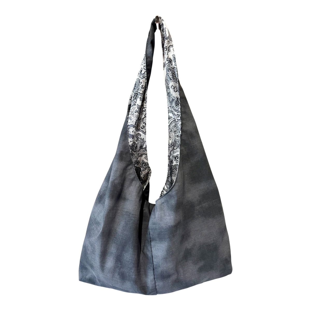 Black Paisley Slouchy Reversible Hobo Bag – Handmade Boho Shoulder Tote