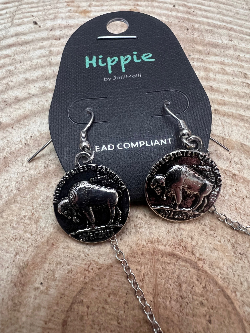Petite Buffalo Coin Necklace & Earring Set — Burnished Silver Western Duo (18 Inch)