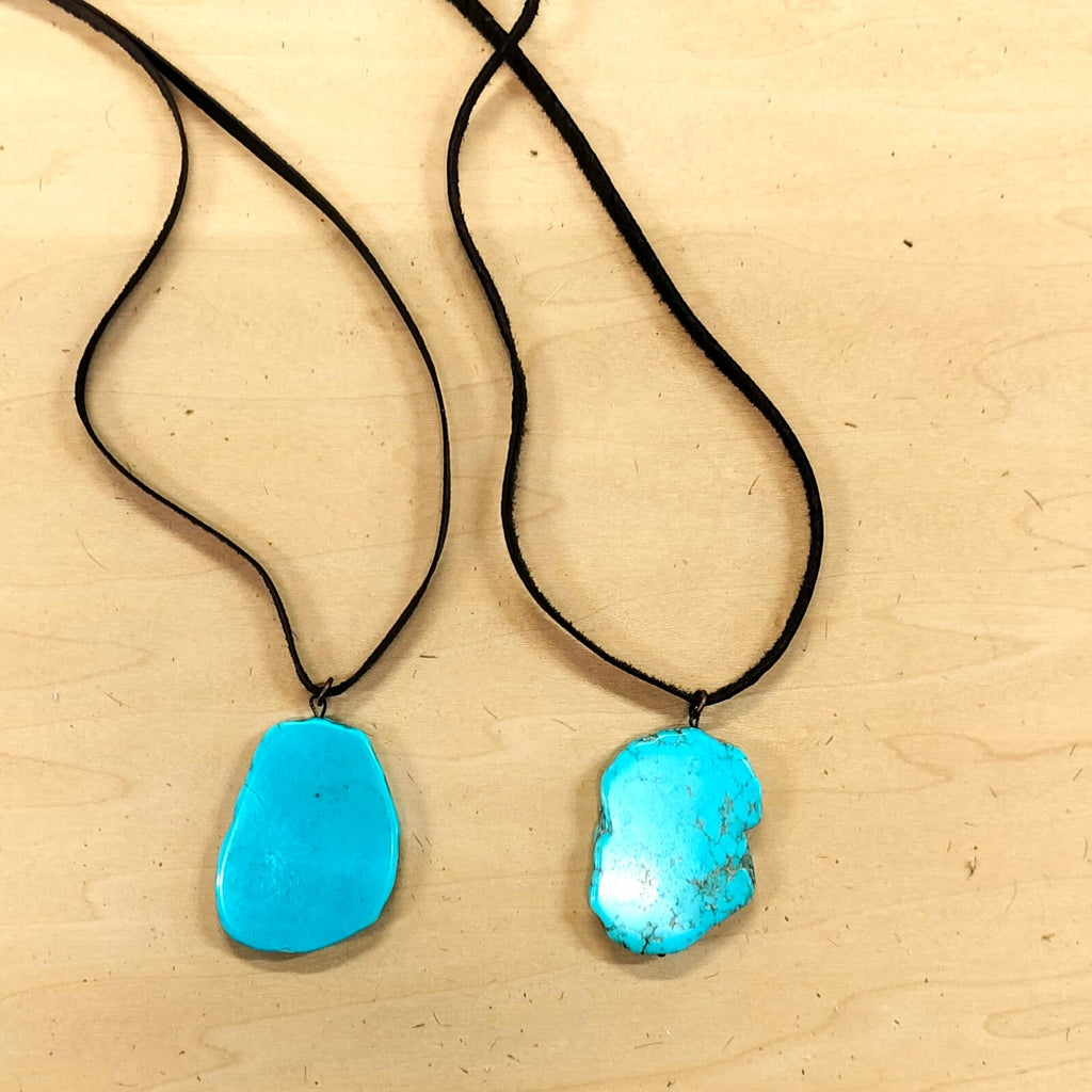Slab Pendant with Turquoise on Leather Cord Necklace 254d