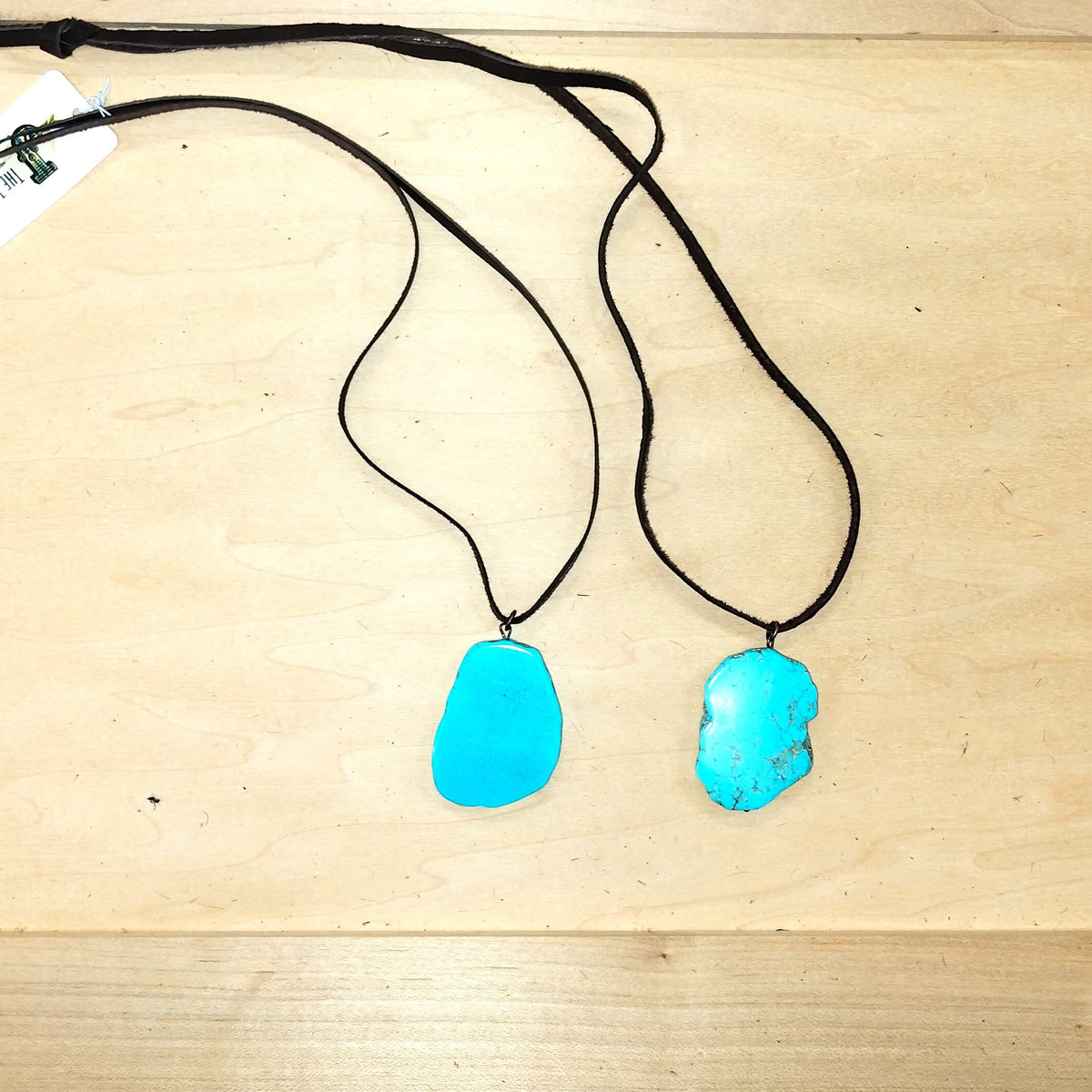 Slab Pendant with Turquoise on Leather Cord Necklace 254d