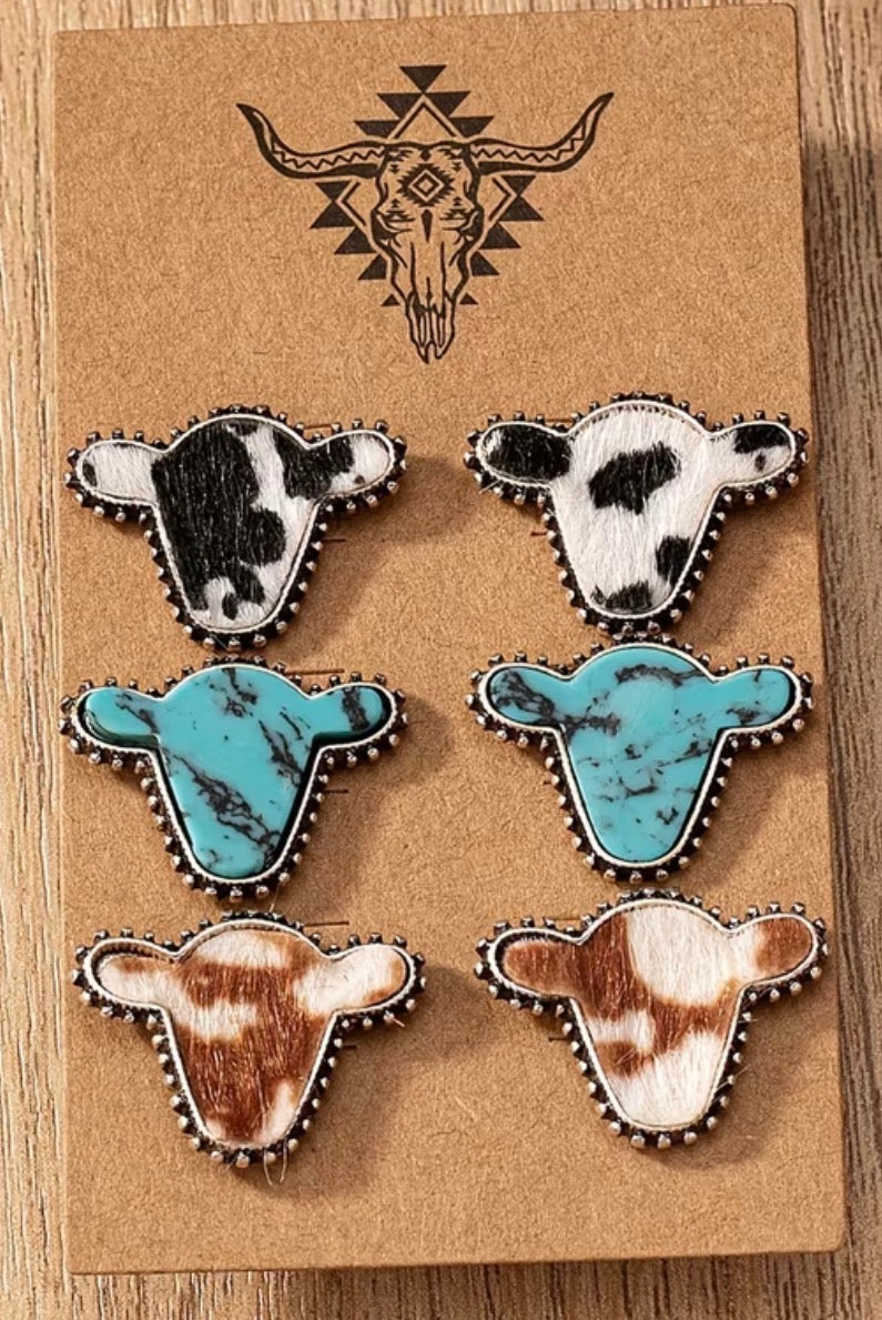 Cow Head Cow Print & Turquoise Earrings