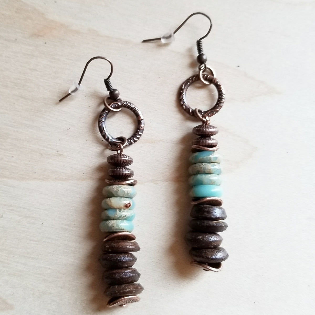 Aqua Terra & Wood Earrings 238R