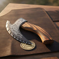 Forged Celtic Viking Pizza Axe with Knotwork Engraving & Wood Handle