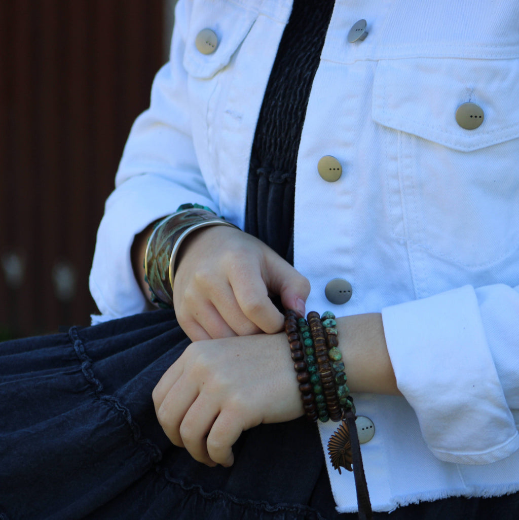 Disc Beaded Wood Stretch Bracelet 800oa
