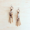 Boho Bone Deer Skin Leather Tassel Earring-Black & White Feather 217d