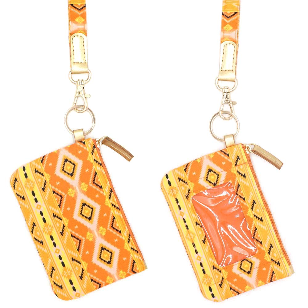 Boho Aztec Patterned ID Wallet Detachable Lanyard