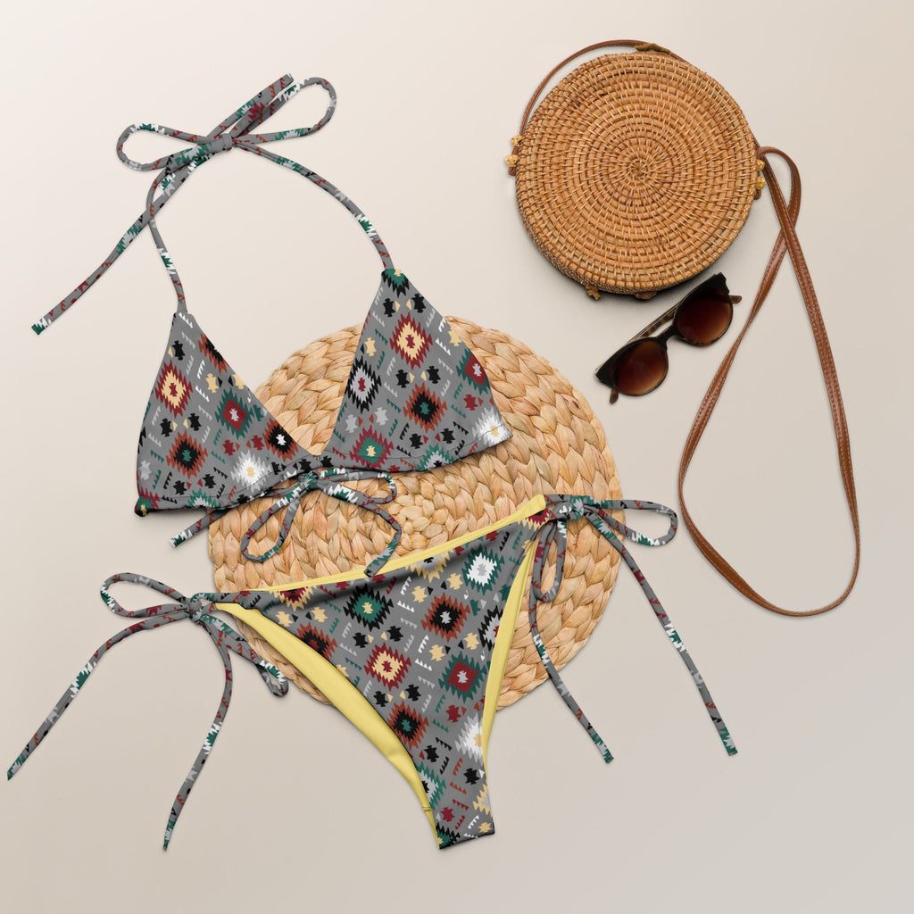 Gray Aztec String Bikini by Baha Ranch