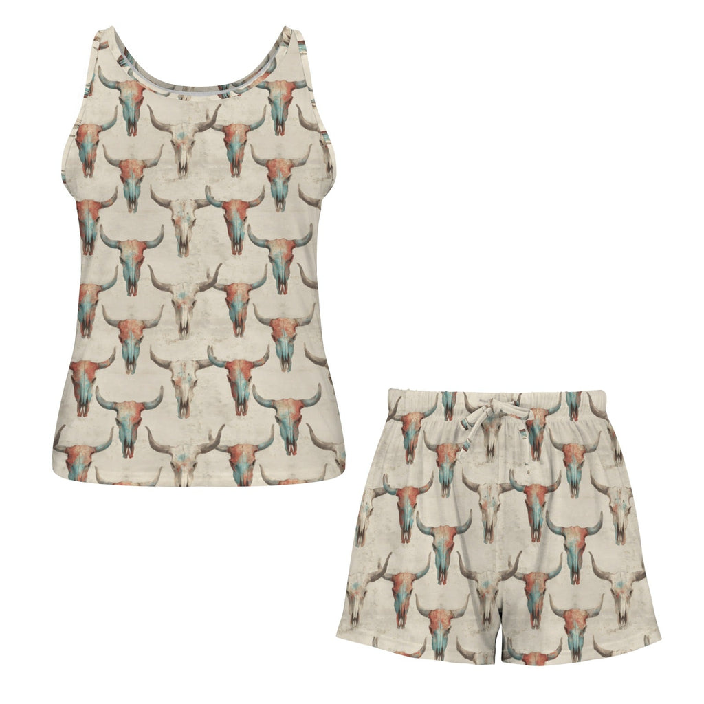 Colored Skulls Pajama Lounge Tank Shorts Set