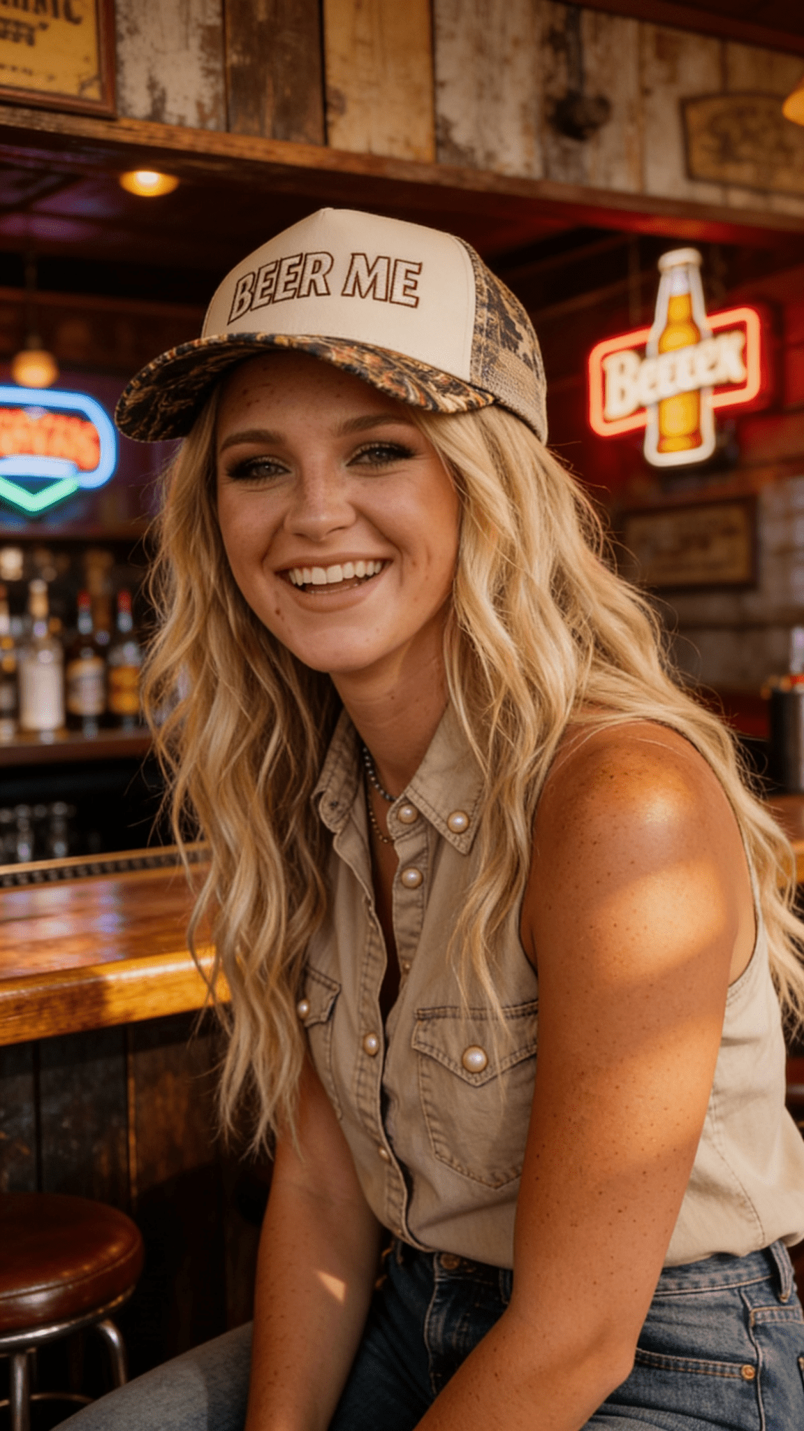 Beer Me Embroidered Trucker Hat — Leopard or Camo with Adjustable Strap & Breathable Mesh