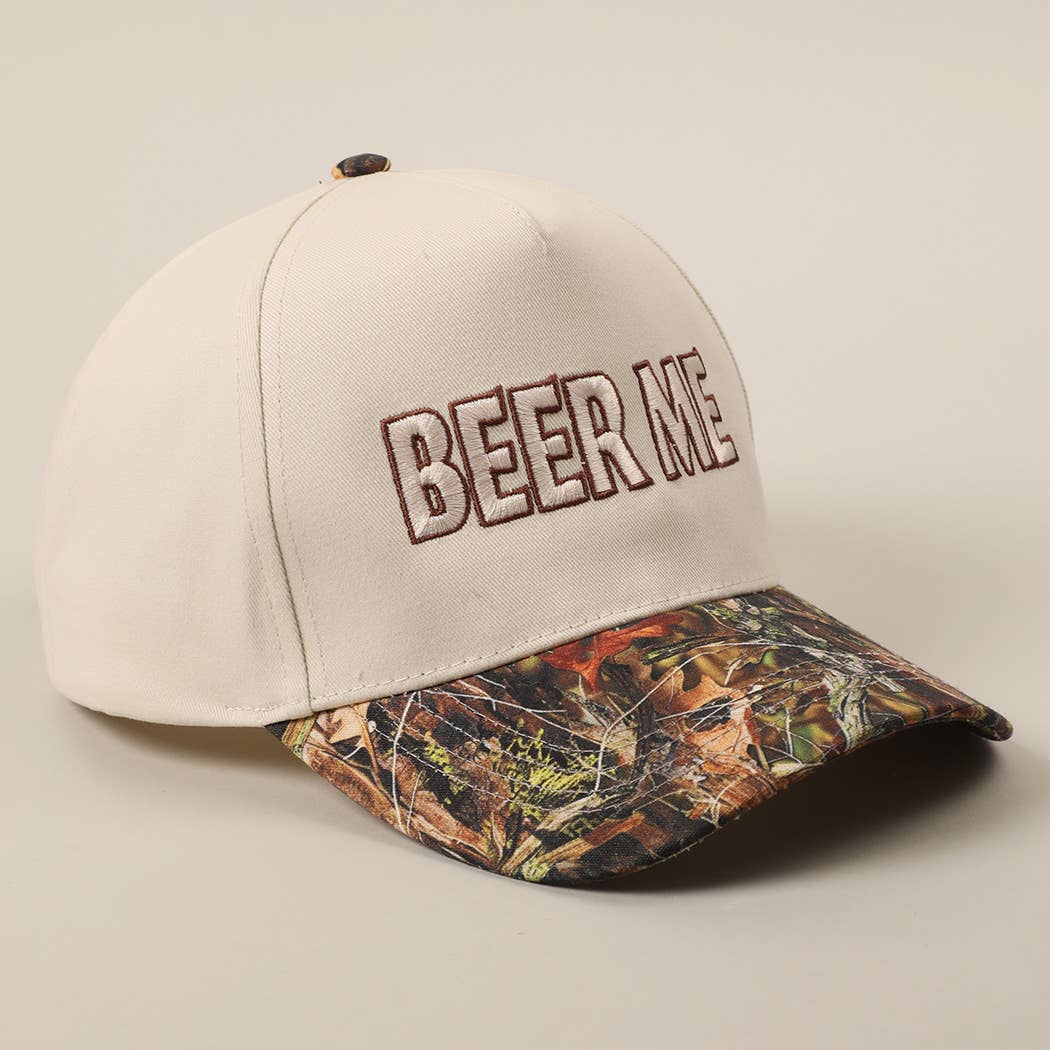 Beer Me Embroidered Trucker Hat — Leopard or Camo with Adjustable Strap & Breathable Mesh
