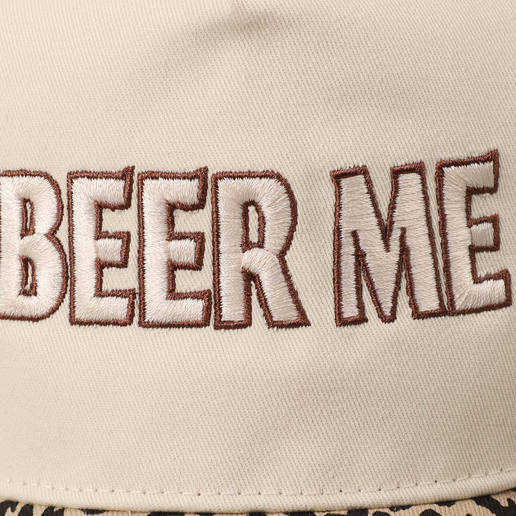 Beer Me Embroidered Trucker Hat — Leopard or Camo with Adjustable Strap & Breathable Mesh