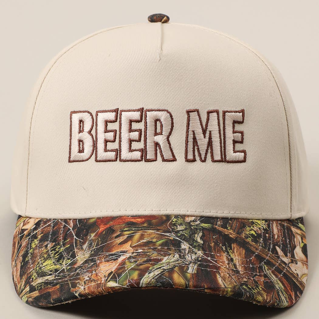 Beer Me Embroidered Trucker Hat — Leopard or Camo with Adjustable Strap & Breathable Mesh