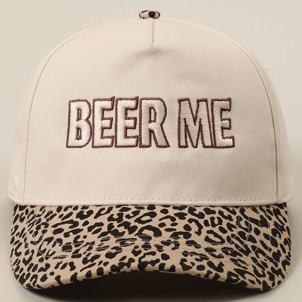 Beer Me Embroidered Trucker Hat — Leopard or Camo with Adjustable Strap & Breathable Mesh