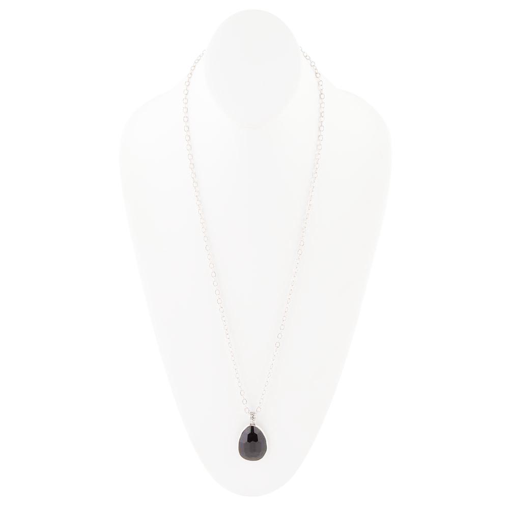 Black Onyx & Sterling Silver Teardrop Pendant Necklace