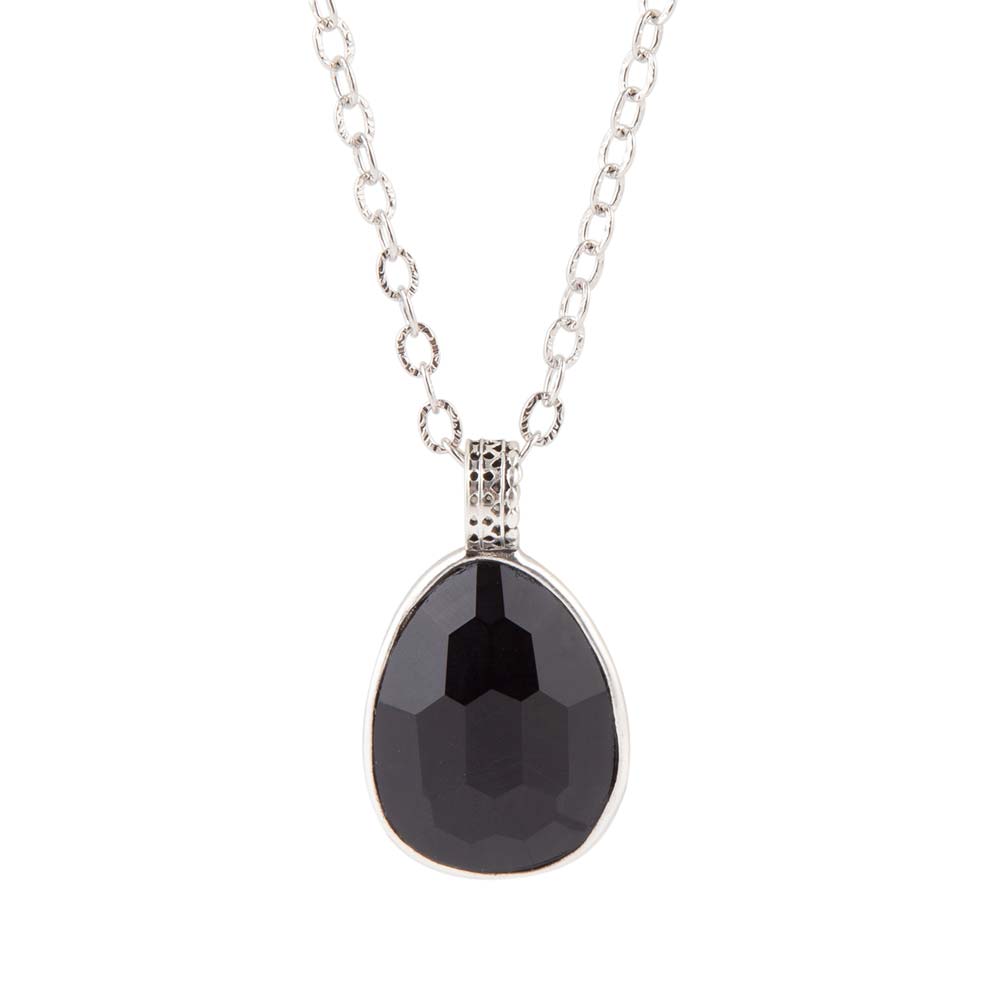 Black Onyx & Sterling Silver Teardrop Pendant Necklace