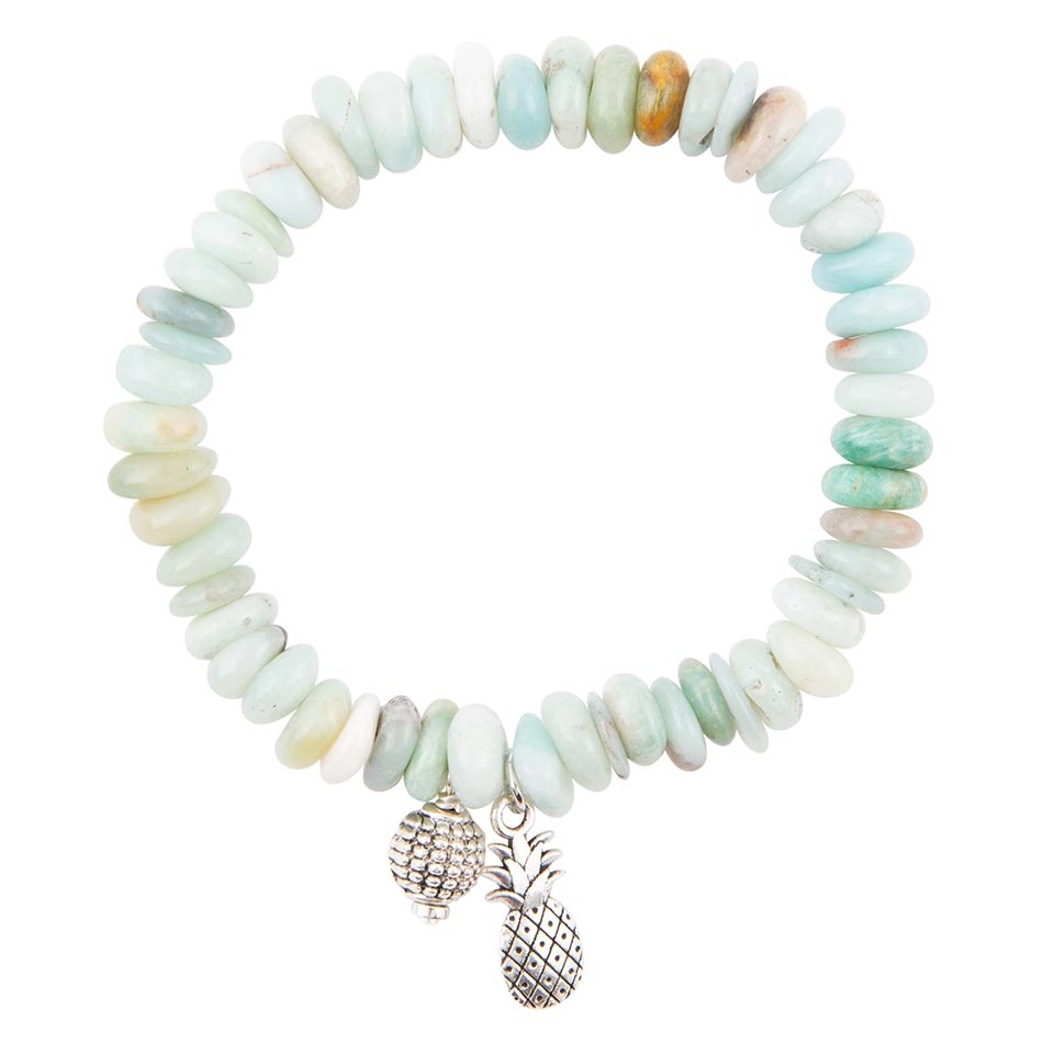 Blue Mint Amazonite & Silver Charm Stretch Bracelet