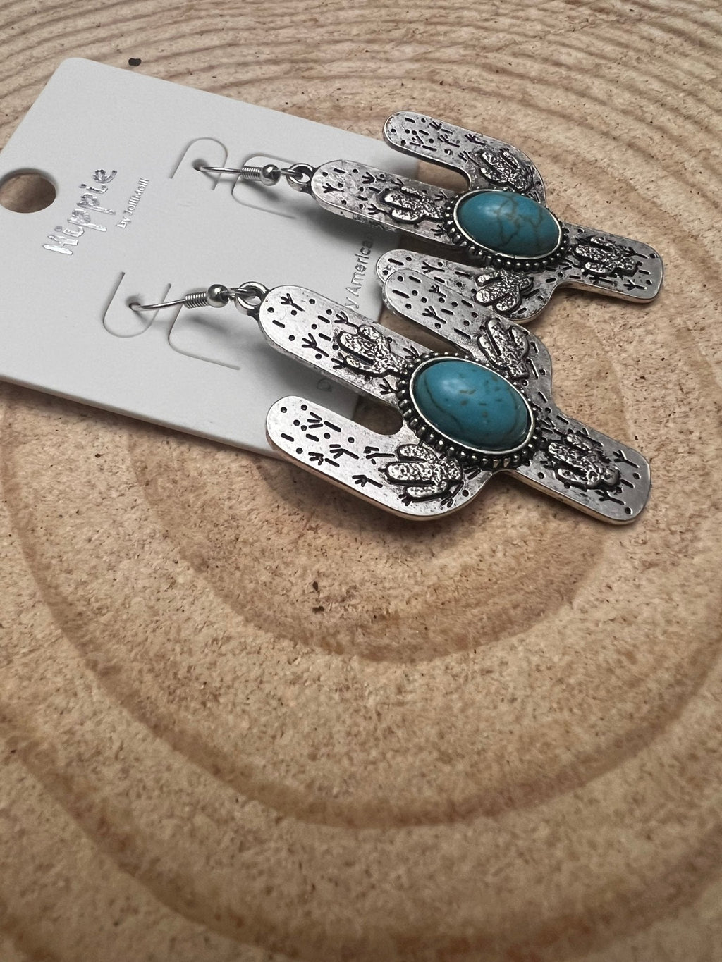 Cactus Dangle Earrings with Faux Turquoise — 2½" Drop